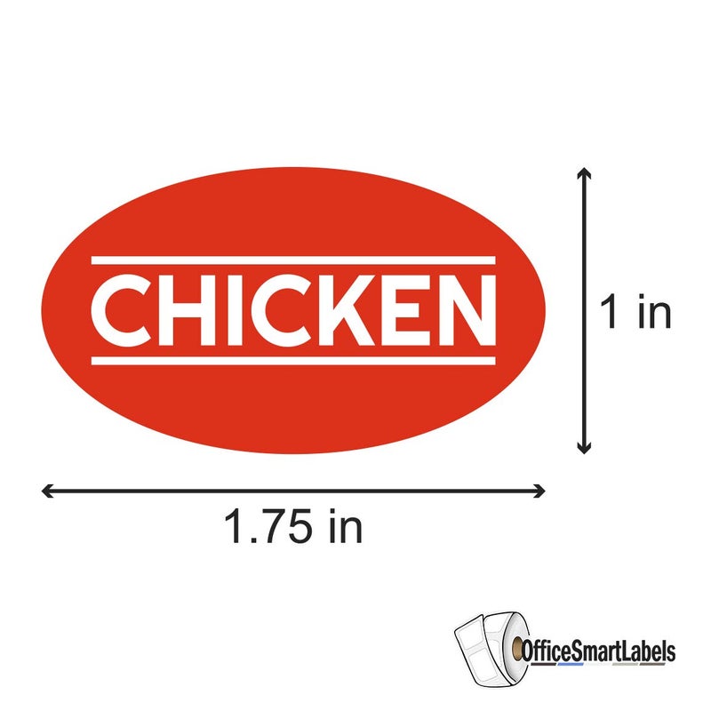 OfficeSmartLabels Chicken Stickers - 1.75 x 1 Inch Chicken Meat Food Labels in Bright Red for Restaurant Deli Food Truck Meat Markets Supermarket Grocery Store Meal Menu Choice Package Stickers - 300 Labels/Roll - Image 2